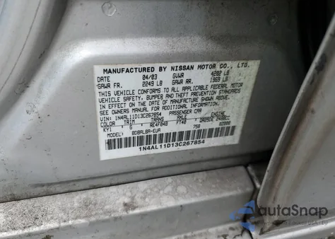 2003 Nissan Altima Base from USA, damaged, VIN 1N4AL11D13C267854
